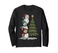 Funny Crazy Snowmen Topper Stack Decorating Christmas Tree Maglia a Manica
