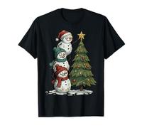 Funny Crazy Snowmen Topper Stack Decorating Christmas Tree Maglietta