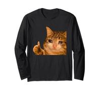 Funny Crying Tabby Cat Meme Thumbs-up Weird Cat Face Meme Maglia a Manica