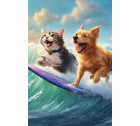 Funny Cute Dog & Cat Surfing Notebook 6x9. 120 lined pages. LOL Journal Pet Diary. Surf's Up! Hang Ten!