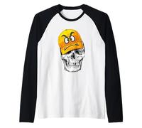 Funny Cute Skull Wears Angry Yellow cap Graphic Design Maglia con Maniche Raglan