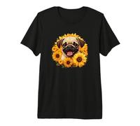 Funny Cute Womens Sunflower Pug Lover Maglietta Premium