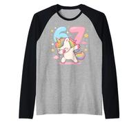 Funny Dabbing Unicorn 6th 7th Birthday Six Seven Meme Girl Maglia con Maniche Raglan