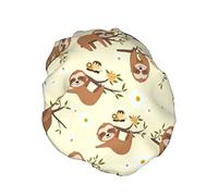 Funny Daisy Sloth Cute Sloth Love Butterfly Gorro de ducha Impermeable Reutilizable Forro de PEVA Ajustable Elástico Gorro de baño para el cabello para mujeres Damas Salón de spa