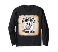 Funny Dentures Skull Get Bitten Vintage Joke Maglia a Manica