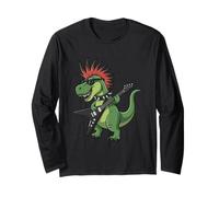 Funny Dino Punk Rock Dinosaur Rock'N Roll Band Guitar Maglia a Manica