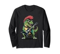 Funny Dino Punk Rock Dinosaur Rock'N Roll Band Guitar Maglia a Manica