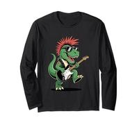 Funny Dino Punk Rock Dinosaur Rock'N Roll Band Guitar Maglia a Manica