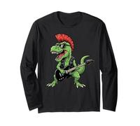 Funny Dino Punk Rock Dinosaur Rock'N Roll Band Guitar Maglia a Manica