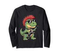 Funny Dino Punk Rock Dinosaur Rock'N Roll Band Guitar Maglia a Manica