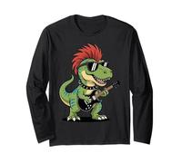 Funny Dino Punk Rock Dinosaur Rock'N Roll Band Guitar Maglia a Manica