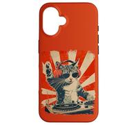 Funny DJ Cat Disco Sound Tech Headphone Music Custodia per iPhone 16