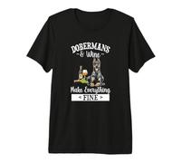 Funny Dobermans & Wine Fine Mini Doberman Pinscher Dog Lover Maglietta Premium