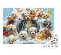 Funny Dog Bath Time Puzzle 1000 Pezzi Bubble Puppy Art in Cartone Spessore Per Bambini 12+ Decorare Casa Regalo Facile Da Assemblare Offerta Speciale Non Deformabile 38x26cm/1000pcs