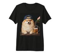 Funny Dog Meme Pomeranian Drinking Beer Maglietta Premium