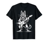 Funny Dog Playing Electric Guitar Rock Style Maglietta