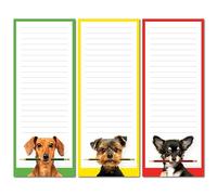 Funny Dogs - Blocco magnetico per frigorifero, confezione da 3 pezzi, 50 fogli a strappo per blocco, 8,9 x 22,9 cm, con lista della spesa, per frigorifero, simpatici quaderni per lista delle cose da fare, promemoria per ricette e graffio