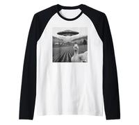 Funny Duck Selfie UFO Alien Photo Mallard Duck Lover Maglia con Maniche Raglan