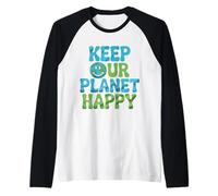 Funny Earth Day Cartoon Citazione Keep Our Planet Happy nature Maglia con Maniche Raglan