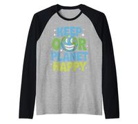Funny Earth Day Cartoon Citazione Keep Our Planet Happy nature Maglia con Maniche Raglan