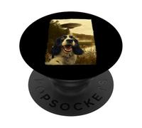 Funny English Springer Spaniel Dog UFO Encounter Aliens PopSockets PopGrip Adesivo