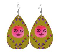 Funny Face - Orecchini pendenti a goccia in pelle con stampa mela, eleganti e leggeri, per donne e ragazze, taglia unica, in pelle, senza pietre preziose