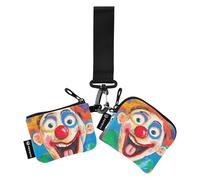 Funny Faces Clown, porta carte da donna, porta carte di credito, organizer con tasca con cerniera, per lavoro, viaggi, confezione da 2, facce buffe Clown, 1 size, Art Deco