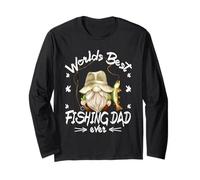 Funny Fathers Day Fisherman GNOME Worlds Best Fishing Dad Maglia a Manica
