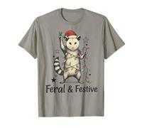 Funny Feral Possum Christmas Lights Santa Hat Holiday Humor Maglietta