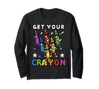 Funny First Day of School Get Your Crayon Dabbing Crayons Maglia a Manica