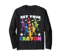 Funny First Day of School Get Your Crayon Dabbing Crayons Maglia a Manica