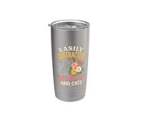 Funny Floral Designer Easily Distracted by Cats And Flowers Bicchiere termico in acciaio inox doppia parete