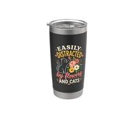 Funny Floral Designer Easily Distracted by Cats And Flowers Bicchiere termico in acciaio inox doppia parete