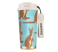 Funny for Kangaroo Zoo - Borraccia con coperchio con cannuccia, in acciaio inox, imboccatura larga, isolata, a prova di perdite, da donna, colore bianco