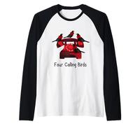 Funny Four Calling Birds Funny Dodici Giorni di Natale Maglia con Maniche Raglan