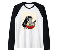 Funny Frog Ramen Sumi-e Kawaii Ink Painting Japanese Maglia con Maniche Raglan