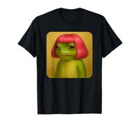 Funny Frog with a Bob Haircut Pink Hair Frog Meme Wig Maglietta