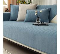 Funny Fuzzy Sofa Cover, Herringbone Chenille Fabric Furniture Protector Sofa Cover, Cosy Solid Colour Non-Slip Couch Cover (Lake Blue,90 * 210cm)