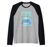 Funny Gaming Is Safe Space Mode Pixel Art Maglia con Maniche Raglan