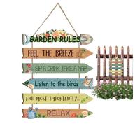 Funny Garden Rules Sign | Rustic Outdoor Yard Art Decor | Garden Rules Wall