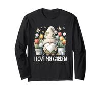 Funny Gardener Gnome Floral Tulip Flower I Love My Garden Maglia a Manica