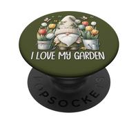 Funny Gardener Gnome Floral Tulip Flower I Love My Garden PopSockets PopGrip Adesivo