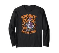 Funny Geese Crazy Spooky Goose Run Halloween Ghost Maglia a Manica