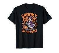 Funny Geese Crazy Spooky Goose Run Halloween Ghost Maglietta