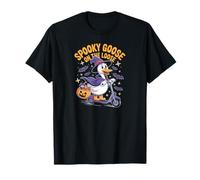 Funny Geese Crazy Spooky Goose Run Halloween Ghost Maglietta