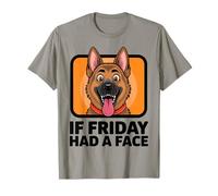 Funny German Shepherd Dog Face Friday Vibes Cartoon Maglietta