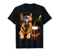 Funny German Shepherd Drinking Beer Meme 4th of July USA Maglietta