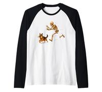 Funny German Shepherd Halloween Steal Bone Skeleton Chase Maglia con Maniche Raglan