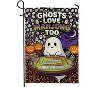 Funny Ghost Playing Mahjong Halloween Garden Flag 30,5 x 45,7 cm