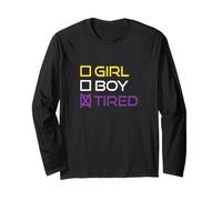 Funny Girl Boy Tired Nonbinary Pride Quote Non-Binary Flag Maglia a Manica